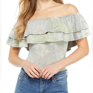 NWT Polly & Esther Off The Shoulder Double Ruffle
Bodysuit